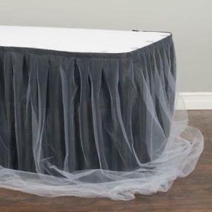 17 ft. Two Tone Tulle Chiffon Table Skirt Black/White